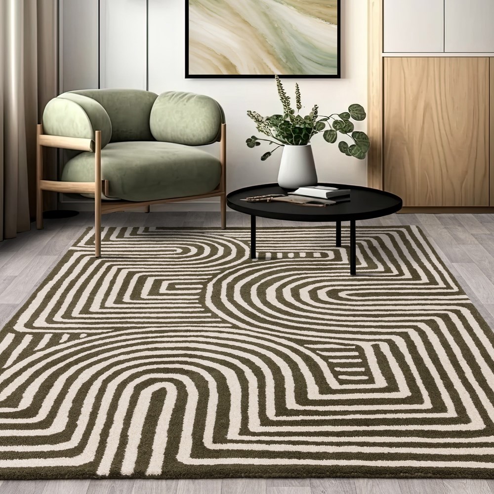 Reef Curve RF30 Modern Abstract Rug in Forest Green